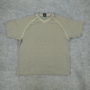 Nike Shirt Men's Large Green Logo V-Neck Short Sleeve Stretch Pullover Adult L